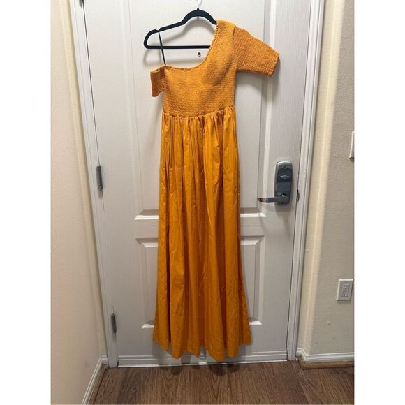 SWF Asymmetric Golden Yellow Maxi Dress vacation Wedding Guest size S NWOT - Picture 6 of 7